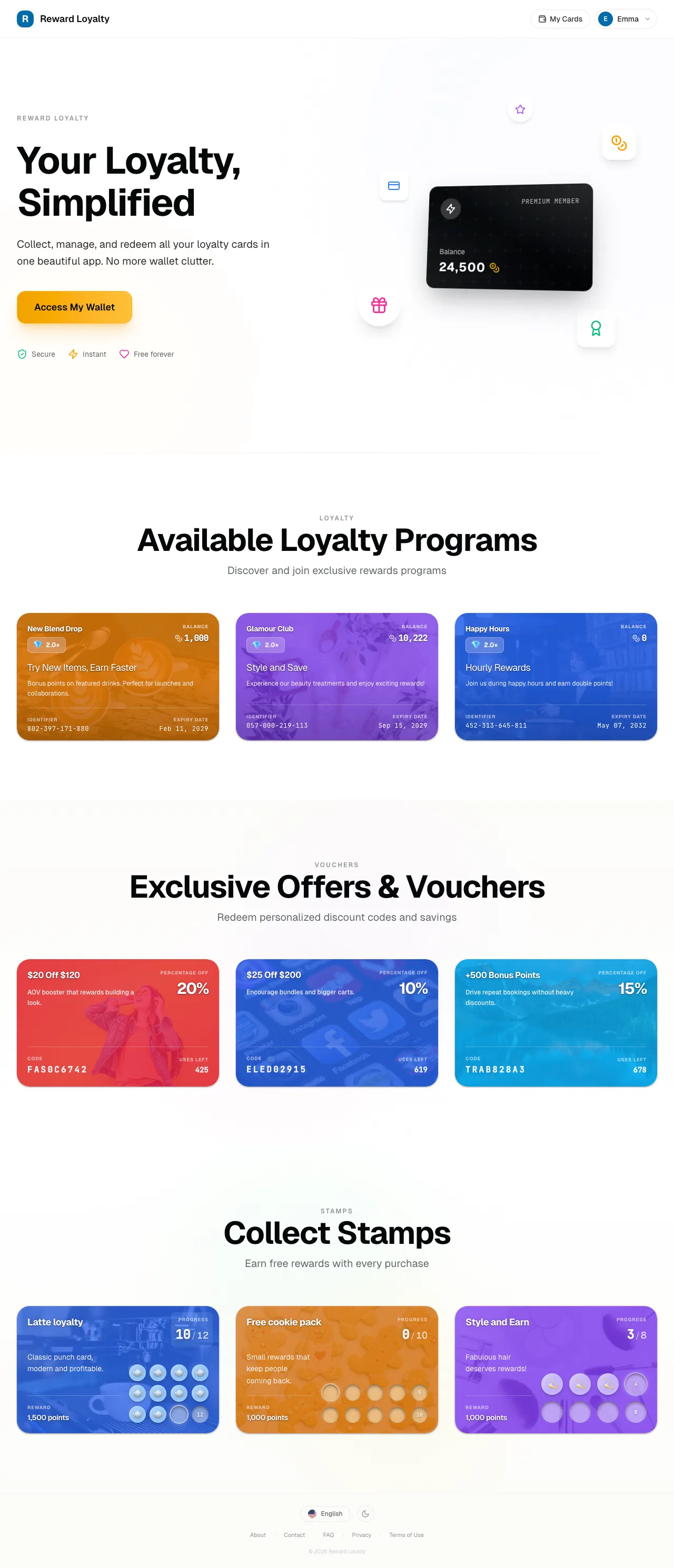 LoyalNext — Customer loyalty hub with cards, vouchers, and stamp collections