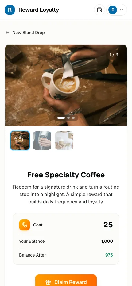 LoyalNext mobile — Reward redemption with point balance